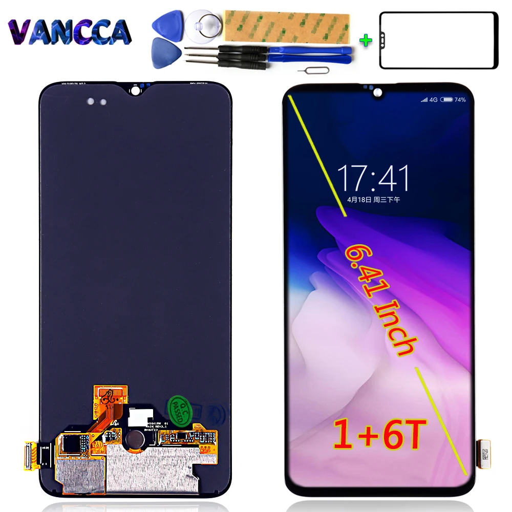 

AAA AMOLED LCD Display For Oneplus 6T A6010 A6013 touch screen Digitizer Assembly 6.41 inch Free Tempered Glass and free Tools