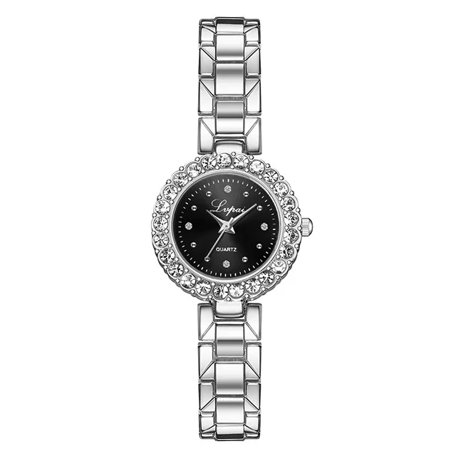 Романтические женские часы с бриллиантами, браслет, набор, Полный Кристалл, серебро, сталь, ремень, часы, женский подарок, браслет, роскошные бриллиантовые зеркальные часы - Цвет: silver black