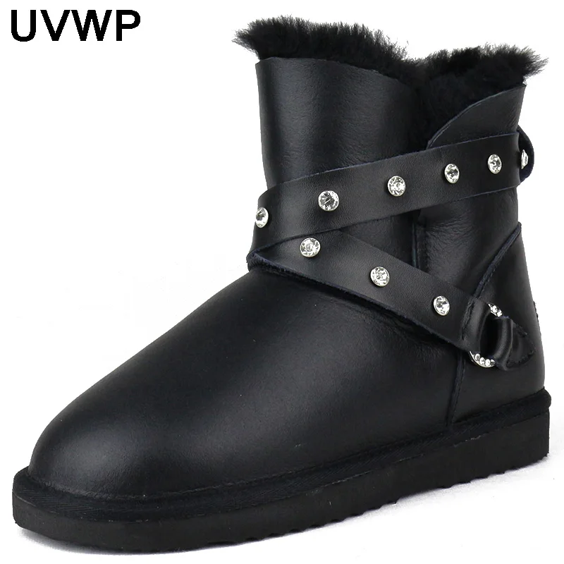 Hot Sale High Quality Fashion Women Snow Boots Winter Warm Boots Genuine Sheepskin Leather 100% ...