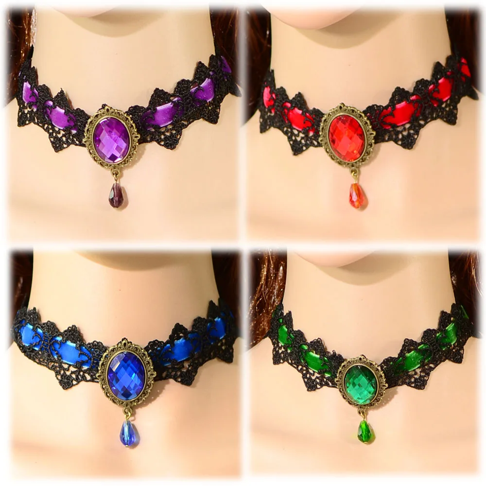 

New Fashion Women's Chokers Necklace Lace Victorian Steampunk Style Gothic Collar Statement Necklace Jewelry collier 4 Colors