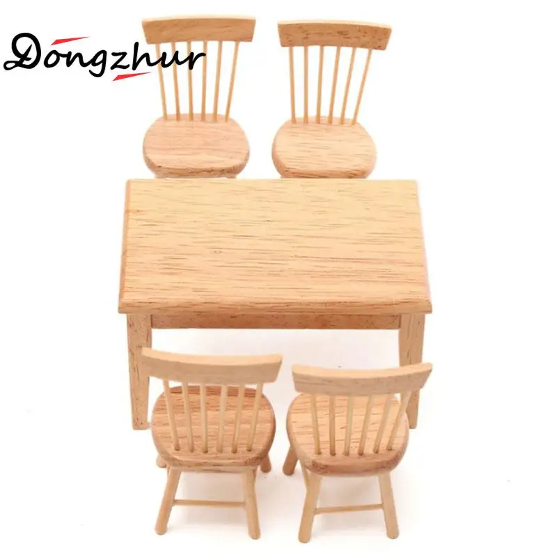 Wood Dollhouse Miniature 1:12 Chalet Restaurant Combination Dining Table Chair Furniture Doll House Wooden Toy House Accessories