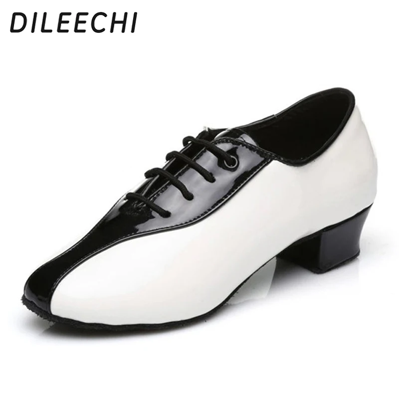 DILEECHI Male black and white PU Men's Latin dance shoes adult Ballroom