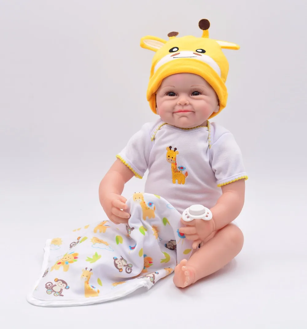 

Forrsdor 55cm new arrival soft cloth body with yellow hat lifelike newborn baby kids Christmas gifts silicone reborn baby dolls