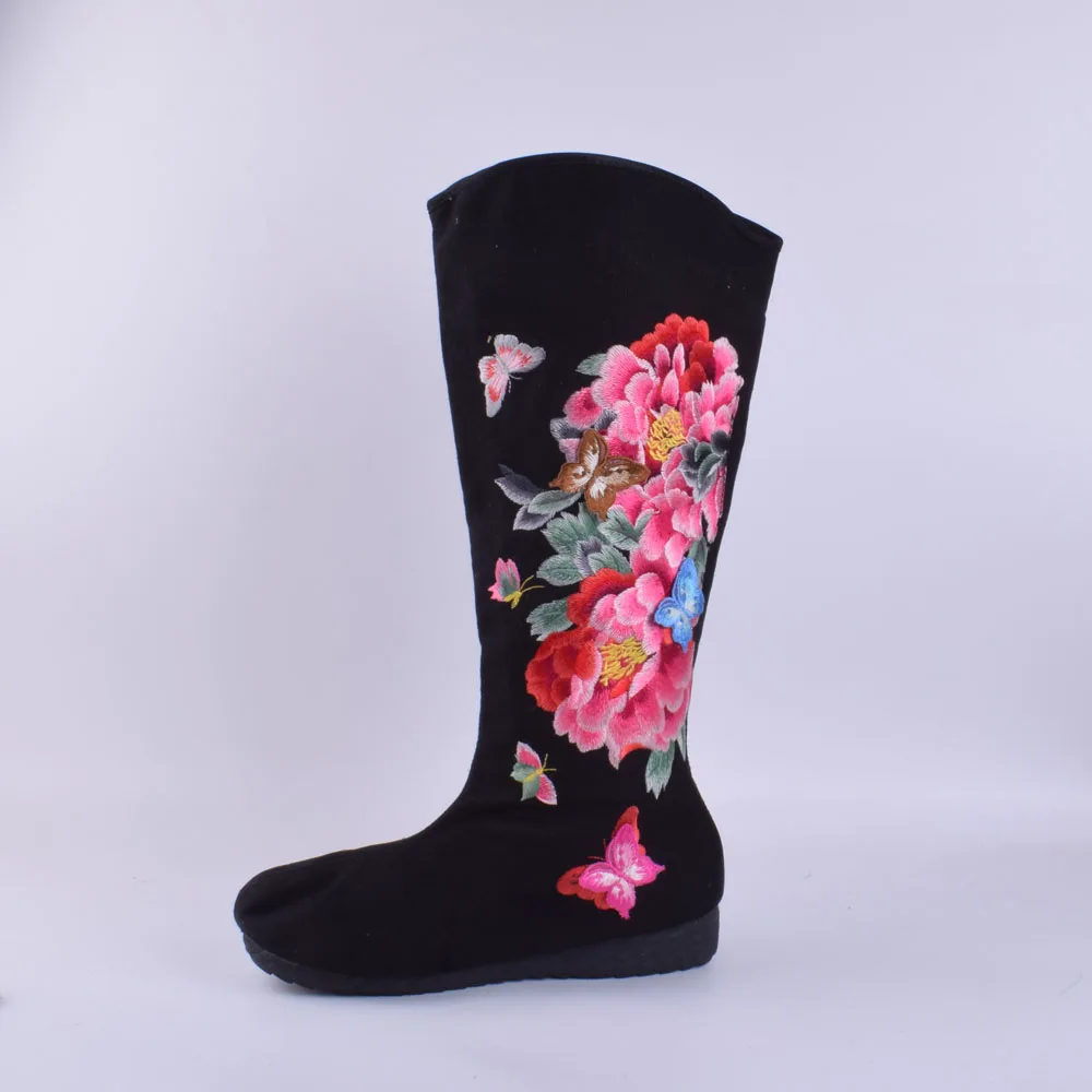 Женские ботинки; сезон осень; Новинка; женские парусиновые ботинки с цветочной вышивкой в стиле «Старый Пекин», с вышитыми бабочками и пионами
