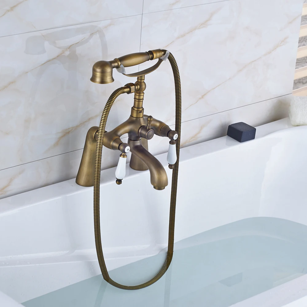 Solid Brass Antique Brass Shower Faucet Tub Mixer Tap W/ TELE Hand