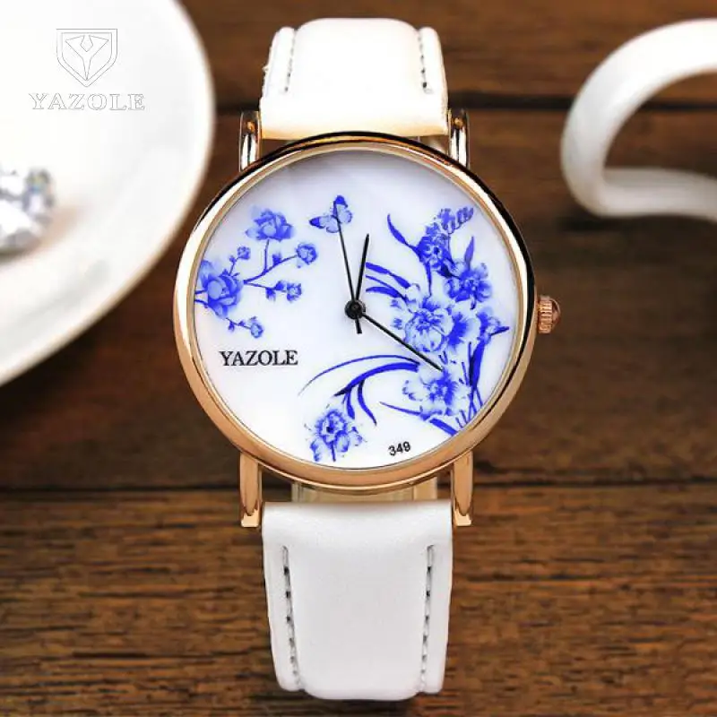 

Yazole Vintage Chinese Style China Flowers Black White Red Leather Wristwatches Wrist Watch Gift for Women Ladies Female