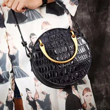 Круглая дизайнерская женская маленькая кольцевой Кошелёк из натуральной кожи аллигатора, Крокодиловая Кожа, золотая металлическая ручка, женская сумка на плечо