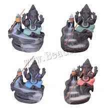 Creative Home Decor Elephant God Ganesha Incense Burner Smoke Waterfall Backflow Incense Burner Ceramic Incense Holder Censer