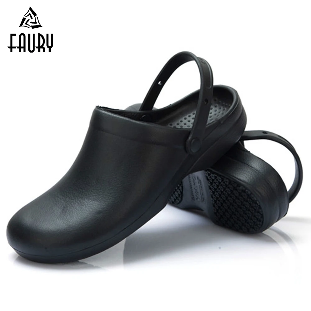 

Chef Shoes Unisex Kitchen Hotel Coffee Shop Bakery Safety Clogs Chef Waiter Cleaning Workwear Shoes Black Sandals High Quality