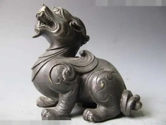 

S00156 Details about 5"Chinese regius pure bronze Copper talisman Animal Foo Dog beast Monstes Statue (B0413)
