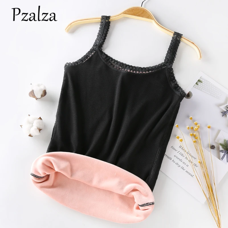 

New Winter Thermal Underwear Plus Velet Thick Top Thermal Slim Sexy Lace Slim Women Thermal Underwear Female Black Pink