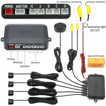 

2017 New Rear view camera with 4 Sensors Bi Bi Alarm Car Reverse Radar rear camera with 4.3 inch display+ parking sensor Kit