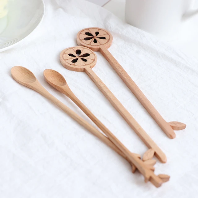 Special Offers Creative and Lovely Light Color Family Coffee/Milk/Honey/Milky Tea Wood Mixing Spoon with Long Handle Lemon Style Friendly 