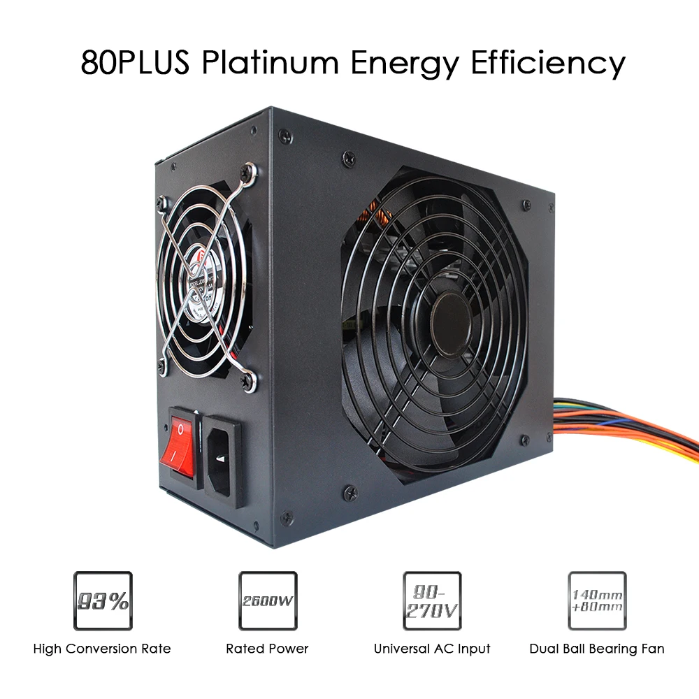 

2600W 90-270V Switching Power Supply Mining Machine Power Source Server for Ethereum S9 S7 L3 Rig Mining Bitcoin