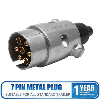 

12V 7Pin Trailer Plug Round Wiring Light Towing Metal Caravan Truck Boat Socket Silver