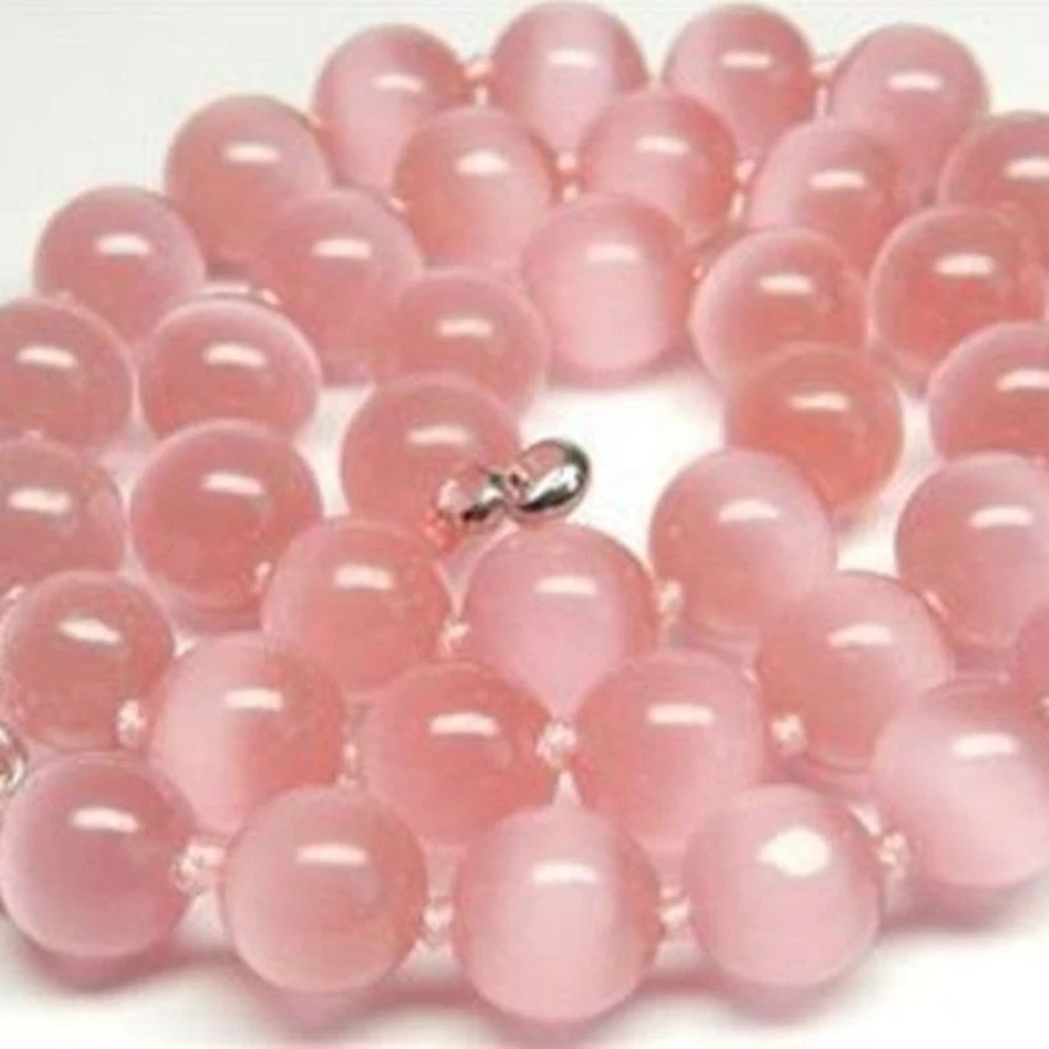 

10mm pink cat eye opal round necklace for women top quality new fashion high grade chokers chain jewelry making 18inch GE4045