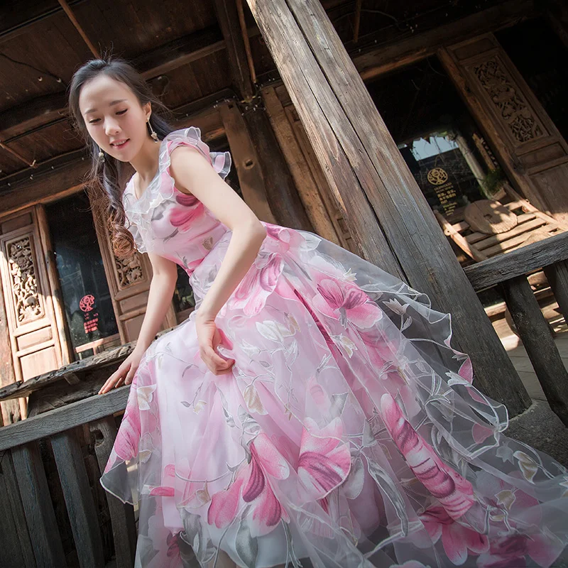

Fresh and sweet pink organza dress summer fashion 2019 new big dress dress sleeveless cute fairy vestidos