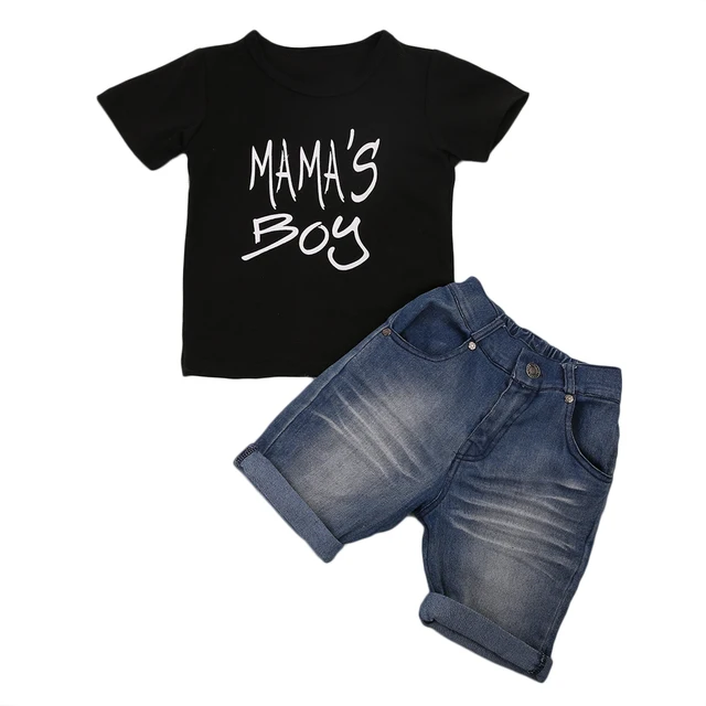 Newborn Mama's Boy Kids Baby Boy Clothing Set Casual T Shirts Top Denim Shorts Pants 2pcs 4