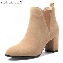 Cow Suede Ankle Boots Women Autumn Winter Ladies High Heels A276 Fashion Shoes Woman Champagne Black Round Toe Short Boots fedonas high quality women cow suede ankle boots rhinestone wedding party shoes woman wedges high heels short martin shoes woman