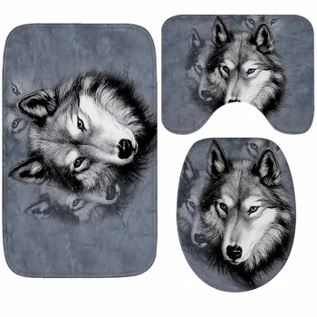 

Wolf Series Bathroom Toilet Decorative Absorbent Mat Water Absorbent and Antiskid Bathroom Door Mat Toilet Cover Bath Rug Carpet