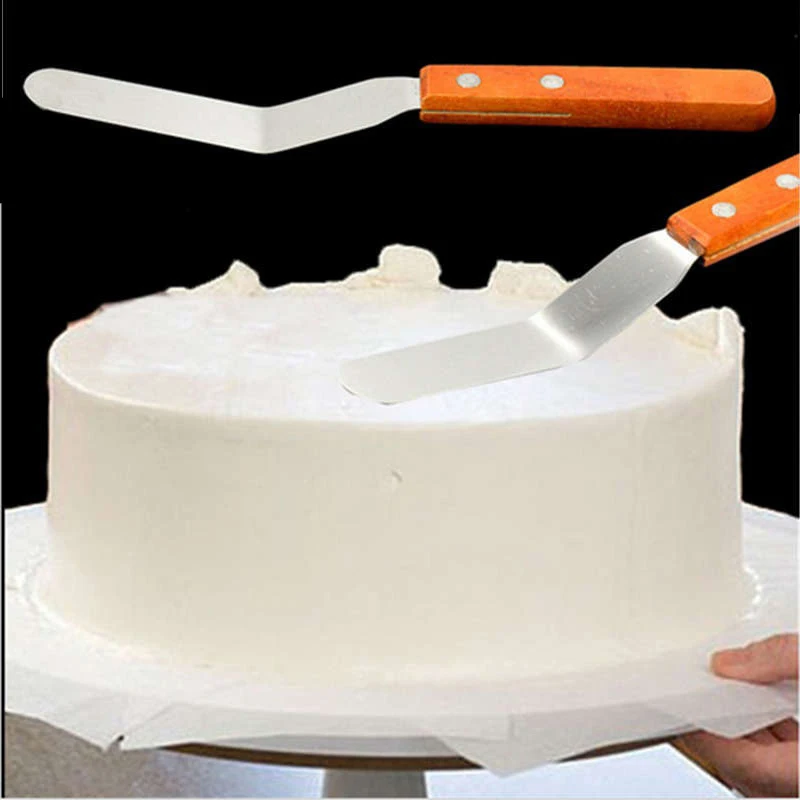 

1pcs Spatulas Stainless Steel Plastic Handle Curved Icing Cream Spatula Cake Stripper Cutter Kitchen Baking Tools