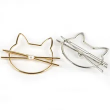 Металлические ювелирные изделия, модные полые милые заколки для волос в форме кошки с жемчугом, заколка для волос, женский головной убор, шпилька, инструмент для укладки волос