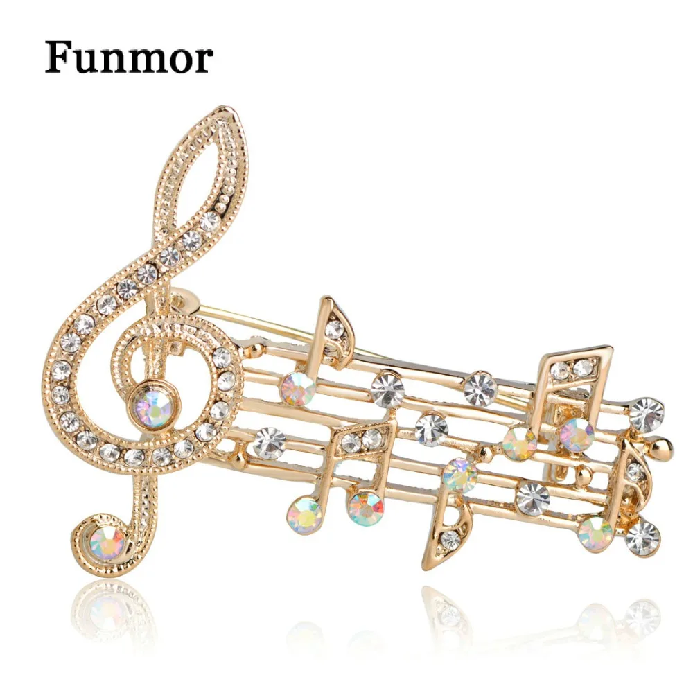 

FUNMOR Exquisite Music Note Style Brooch Gold Color Crystal Brooches For Women Musician Gift Concert Routine Jewelry Lapel Pins