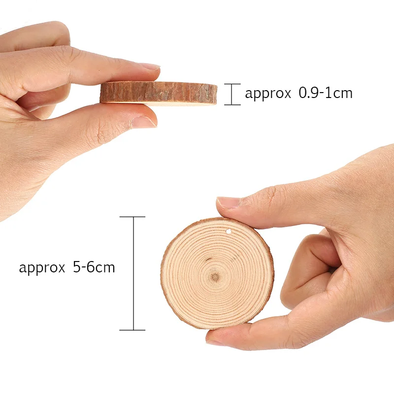 1 шт. необработанные кусочки натурального дерева, предварительно просверленные с отверстием для рукоделия, украшения для свадебной вечеринки - Цвет: 5-6cm