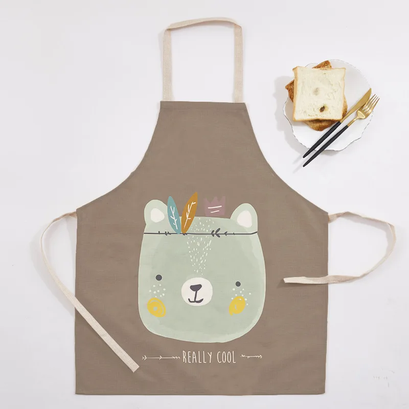 Kitchen Cotton Linen Apron Funny Printed Pattern Sleeveless Cooking Aprons for Men Woman Household Cleaning Tools Accessories