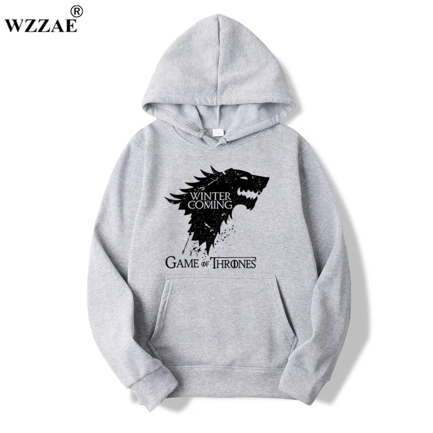 WZZAE 2018 New Game of Thrones Direwolf Men Hoodies And Sweatshirts Winter is Coming Cotton Hooded