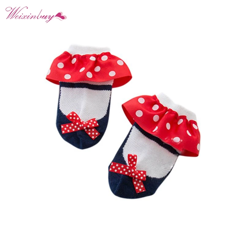 

Sweet Toddler Baby Girl Slippers Bow Dots Princess Lace Soft Cotton Short Socks