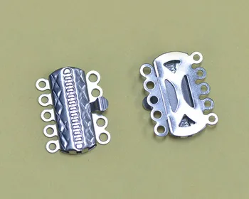 

20*8mm 5 Strands Filigree Rectangle Nut Pearl Box Hook Clasps Insert End Clasp Connector Stainless Steel DIY Jewelry Accessories
