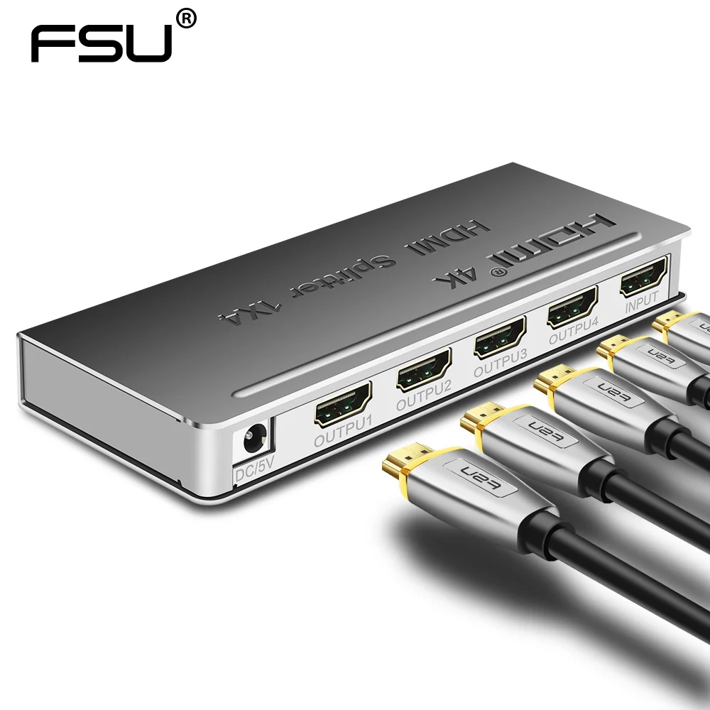 

HDMI Splitter 4K 3D 1 in 4 HDMI Switch Switcher 2 Input 1 with Power line Adapter for Projector PC Laptop XBOX 360 PS3 PS4 HDTV