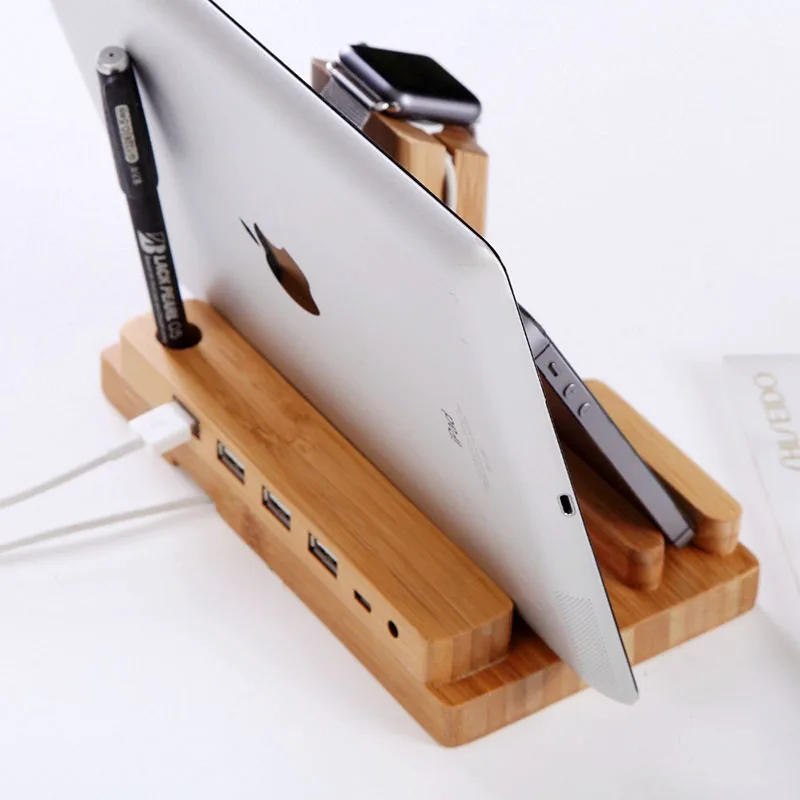 Arvin Bamboo Деревянный 4 в 1 для Apple Watch iPhone X XS USB 4 порта микро-концентратор зарядная подставка Подставка держатель платформы для IPad Pro