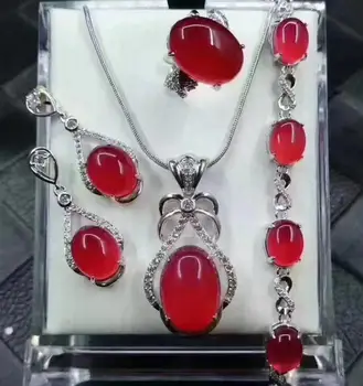 

boutique jewelry 5color Natural Chalcedony pendant 925 silver jewelry wholesale Chalcedony ring earring Braceletnecklace set