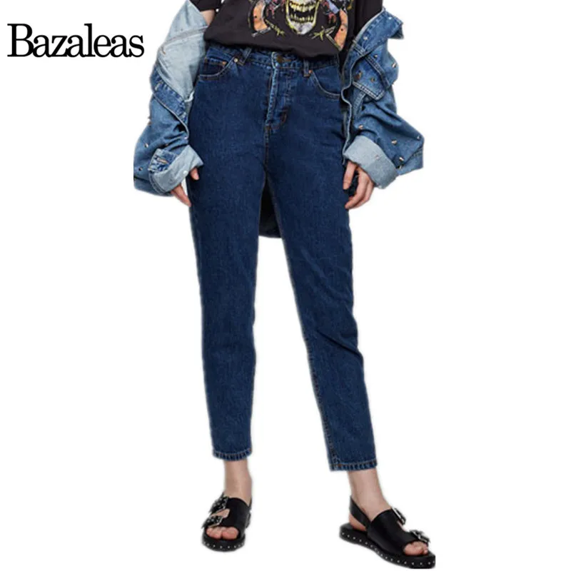 Bazaleas 2017 Casual Spring Autumn Women Casual Jeans Vintage High Waist womens pants loose cowboy ankle