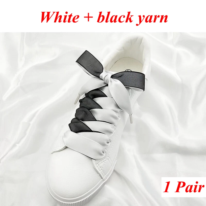 1 пара 2 см Ширина 80/100/120 см двусторонний снег пряжи атласные шелковые ленты, шнурки обувь с кружевами кружевные модные кроссовки шнурки - Цвет: White black