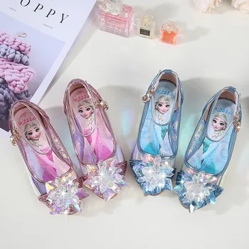 

2019 Summer Girls Crystal Shoes Shallow Little Girls Dance Shoes Anna Elsa Party Shoes Kid Gailletter Shoes Princess Pink Shoes