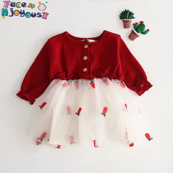 

Infant Baby Clothes Newborn Baptism Dress For Girls Clothing Strawberry Embroidery Princess Party Christmas Christening Dresses