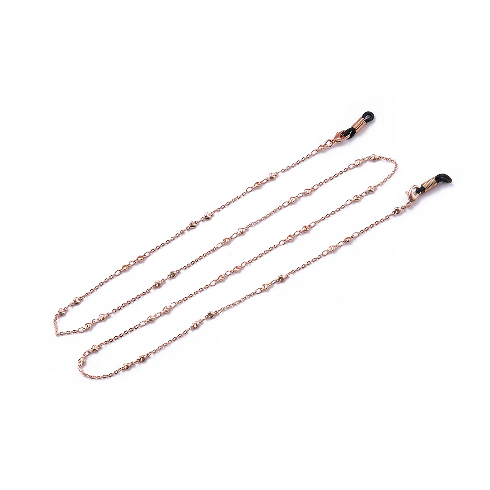 Rose chain Bead B My shape цвета розового золота с сердечками любовь цепочка для очков ремешок для очков шнур женские очки Аксессуары для чтения металлический ремешок цепи 78 см - Цвет: Rose chain Bead B