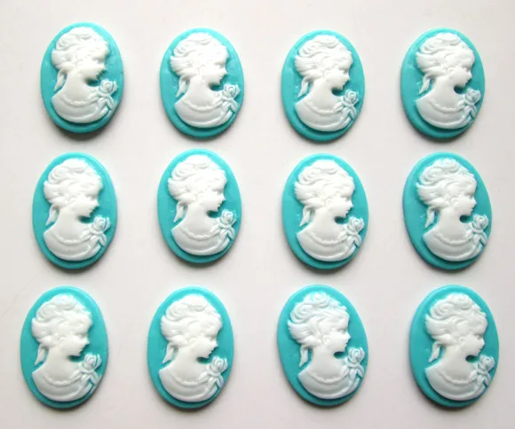 

50Pcs Blue Resin Oval Girl Beads Decoration Crafts Flatback Cabochon Scrapbooking Fit Phone Embellishments Diy Accessories