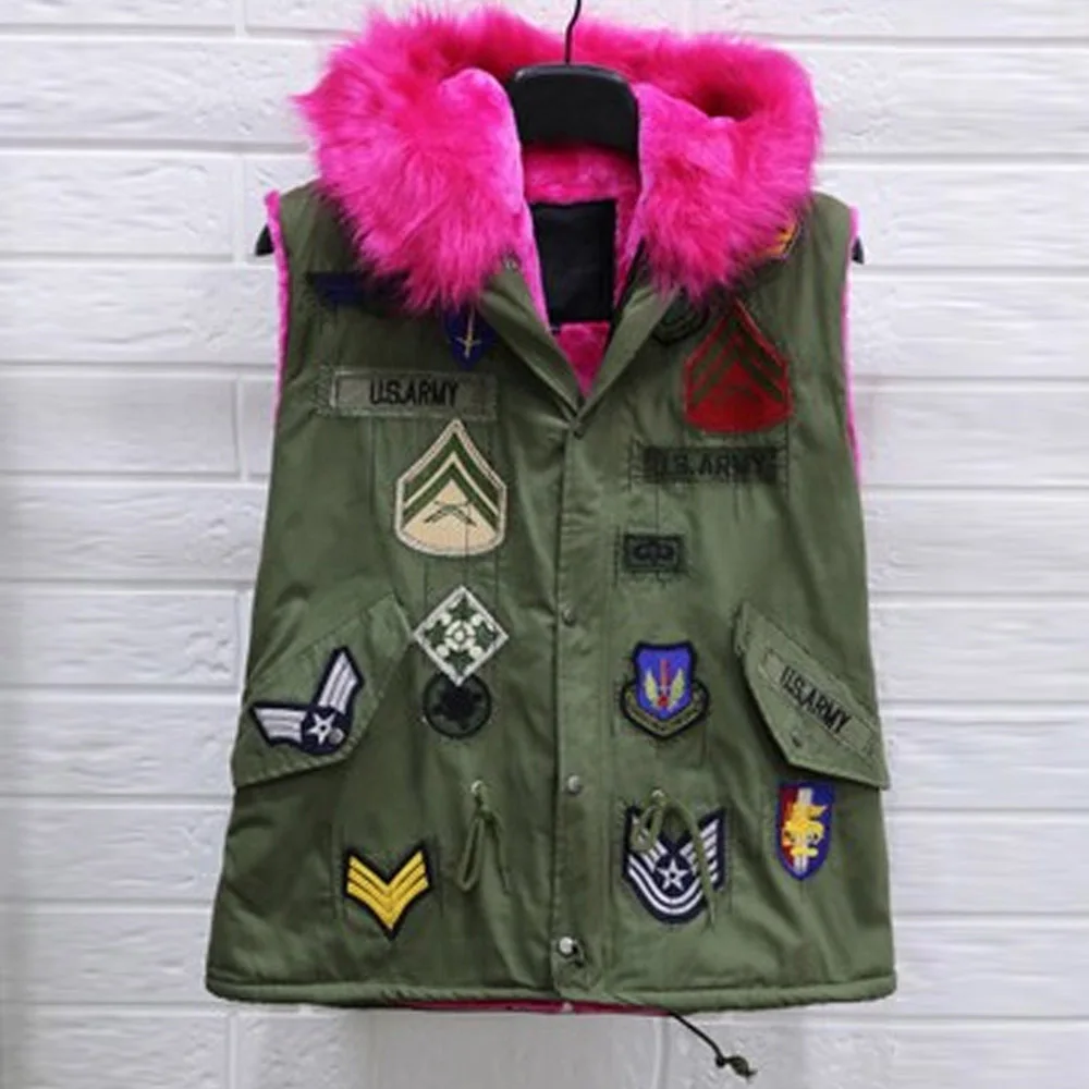 Buy Down Coat Vest With Fur Hood Army Green Vest