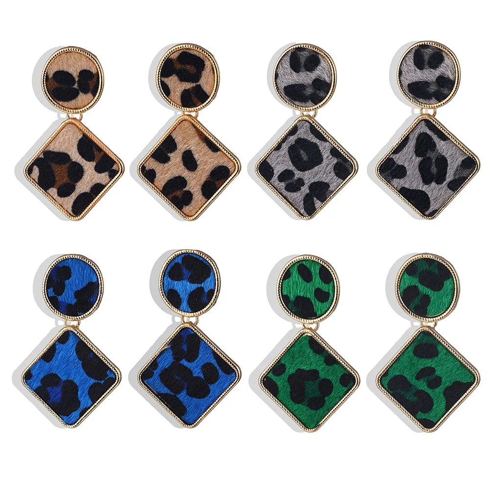 

FAMSHIN Bohemia Geometric Round Square Drop Earrings Fashion Party Women Leopard Print Long Dangle Earrings Party Jewelry Gift