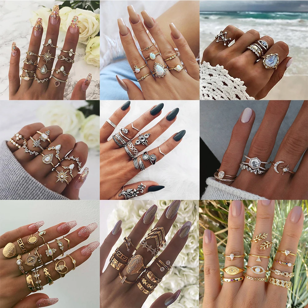 

New Vintage Knuckle Ring For Women Boho 20/set Of Crystal Stone Animal Plants Geometric Figure Rings Sets Female Fashion Jewelry