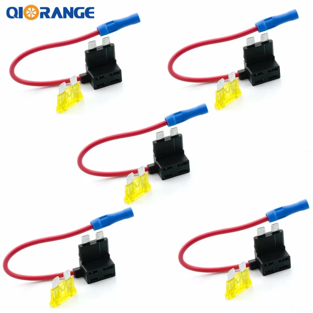 QIORANGE 5 pcs Add-a-circuit Fuse Tap Adapter Standard ATO ATC Blade Fuses Holder Car for Auto + 20A Kits | Автомобили и