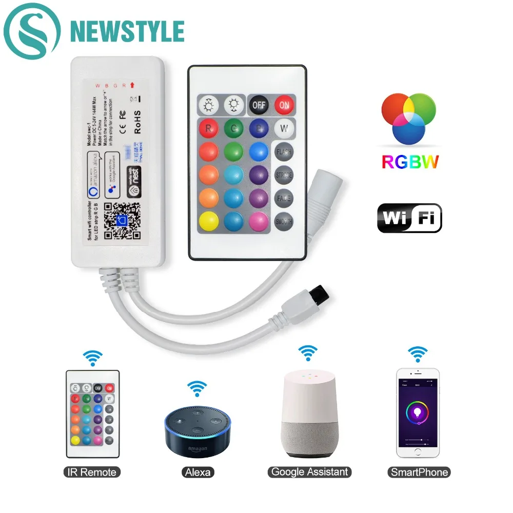 

WIFI RGBW LED Strip Controller Music Timer Controller Smartphone APP Control Amazon Alexa Google Home Voice Control DC5V-24V