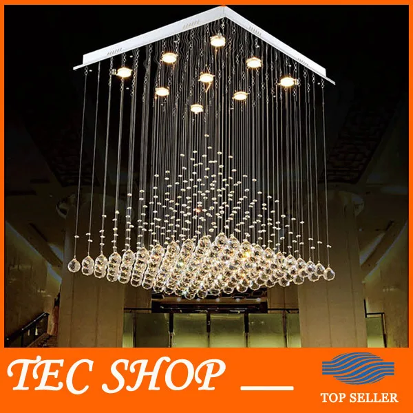 

Best Price Length 80cmxW80xH100 Modern K9 Square Crystal Chandelier Lamp Hanging Wire Pyramid Crystal Lamp Project Lights