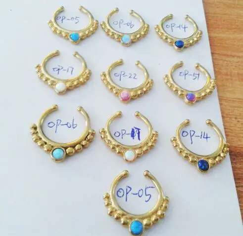 septum nose ring surgical clicker piercing 14g fake non indian steel gold