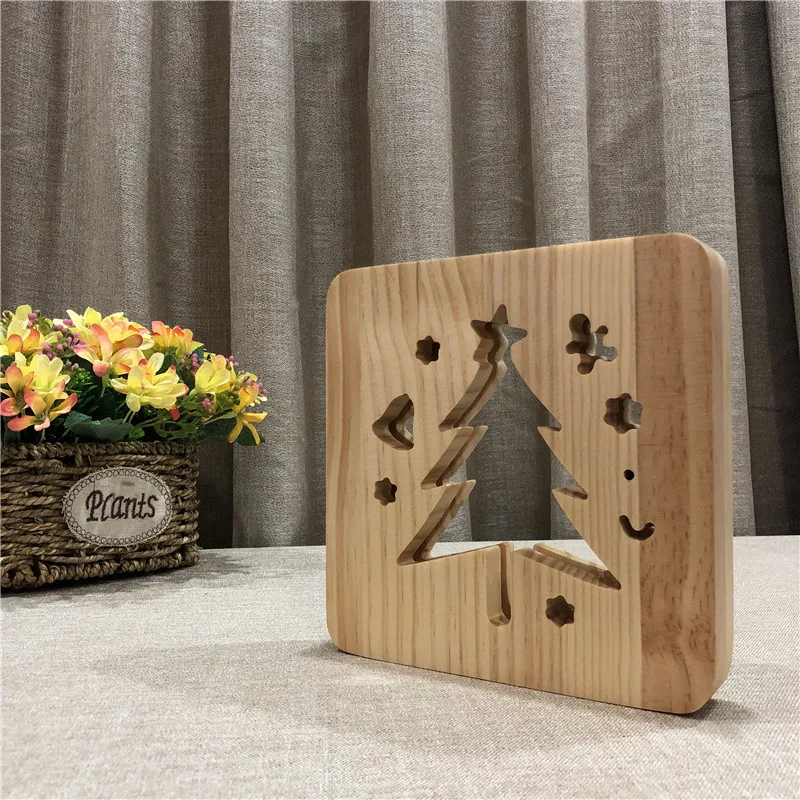 Christmas Tree USB Table Lamp Creative Wooden Night Lamp Solid Wood Carving Christmas Gift Children's Room Toys (3)