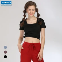 Быстросохнущая стрейчевый облегающий Йога Топы Для женщин Спортивная футболка спортивные майки Фитнес Рубашка Йога работает футболки женские спортивный топ ткань